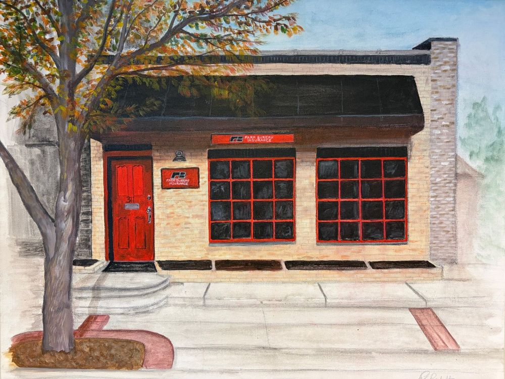 Painting of the Zachary Hayes Agency office at 311 E Main St in Lowell